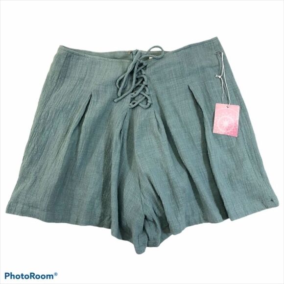 Onetheland High Waisted Lace Up Shorts - Picture 1 of 6